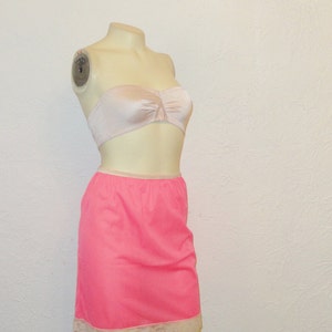 50s 60s Vintage Half Slip 50s BRIGHT Coral Pink Vintage Nylon Half Slip 60s Bright Coral Pink Nylon Mini Slip Size small image 8