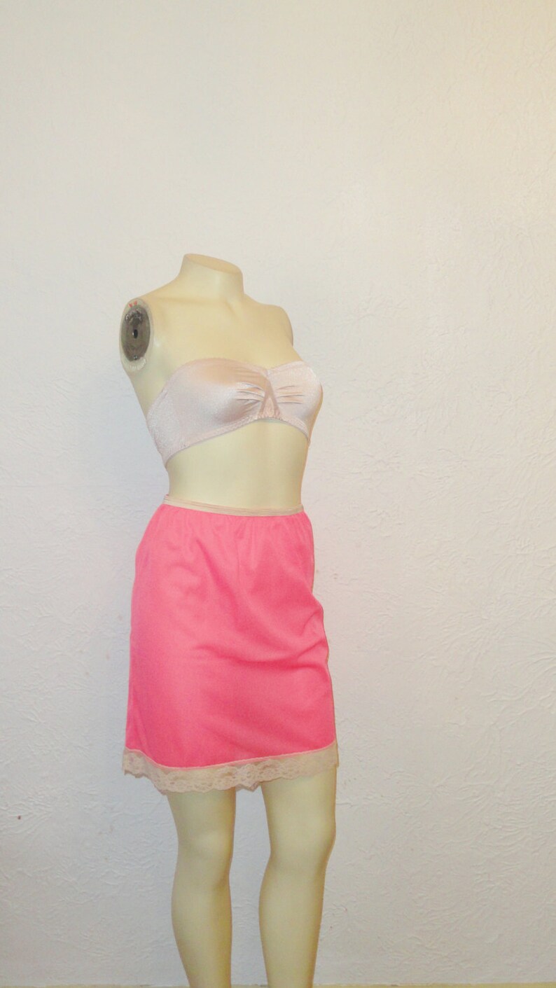 50s 60s Vintage Half Slip 50s BRIGHT Coral Pink Vintage Nylon Half Slip 60s Bright Coral Pink Nylon Mini Slip Size small image 8