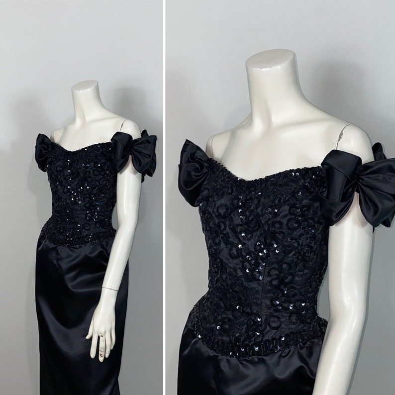 Vintage Dress 80s Mike Benet 80s Prom Dress / Formal Black Sequin ...