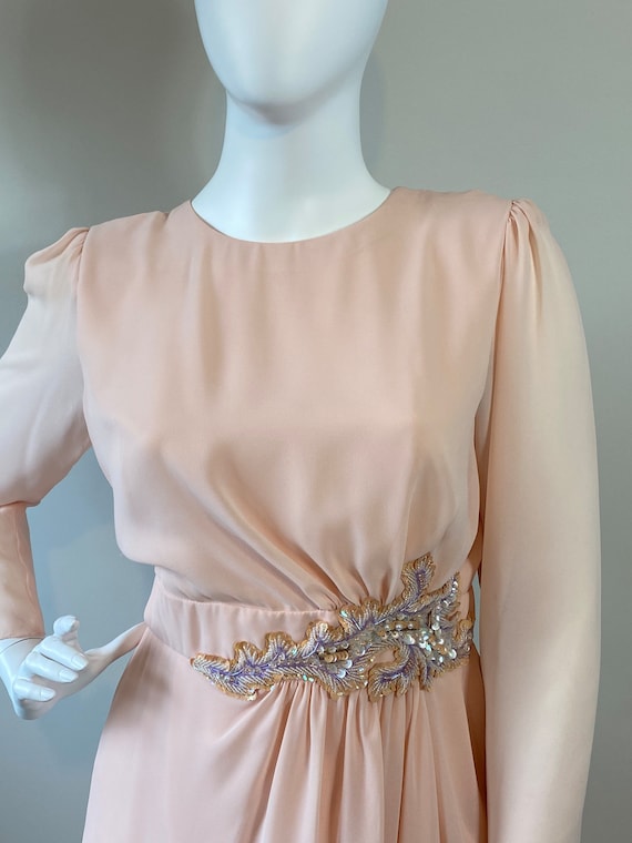 Elegant Peach Sequin Waist Evening Gown| Miss Ell… - image 3