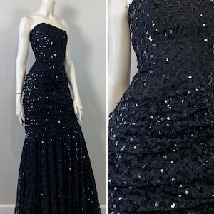 80s Black Sequin Mermaid Evening Gown| Vintage Prom Dress| Black Sequin 80s Prom Dress| Black Wedding Dress| Vintage New Years Dress Small