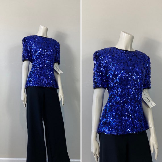 Vintage Sequin Blouse NWT| BLUE Deadstock Stenay … - image 3