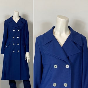 60s Navy Blue Pea Coat| Vintage Dress Pea Coat| 60s Double Breasted Navy Blue Lightweight Lined Spring Coat| Modern Medium