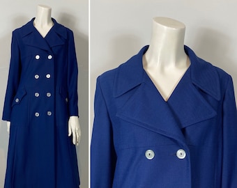 60s Navy Blue Pea Coat| Vintage Dress Pea Coat| 60s Double Breasted Navy Blue Lightweight Lined Spring Coat| Modern Medium