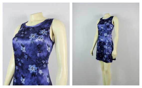 blue satin floral dress