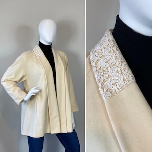 80s Cream Wool Swing Coat| 80s 90s Plus Size Mackintonsh New England Wool Swing Coat| Cream Off White Swing Coat Size 12 Modern L - XL
