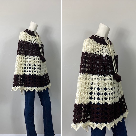 60s 70s Crochet Poncho OOAK| Vintage 60s 70s Knit… - image 2