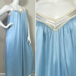 70s Designer Nightgown| 70s Tom Bezuda for Barad Baby Blue Satin Full Length Nightgown Modern Large - Extra Large