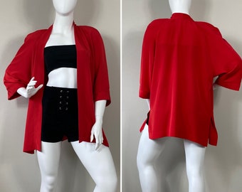 80s Flowing Red Oversized Jacket by Koret sz Medium Modern OSFA S M L Xl Xxl