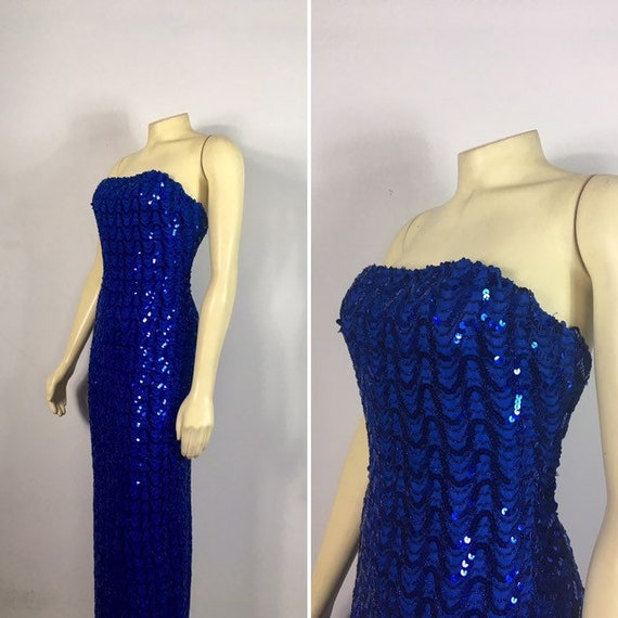 DESIGNER 70s Mike Benet Formals Blue Sequin Dress… - image 2