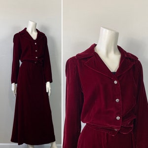 Cranberry Velvet 1940s Suit | Rare Vintage Dark Academia Ensemble S - M