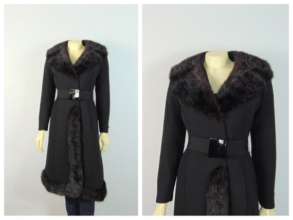 30s 40s Princess Fur Trim Wool Coat| Belted Prince