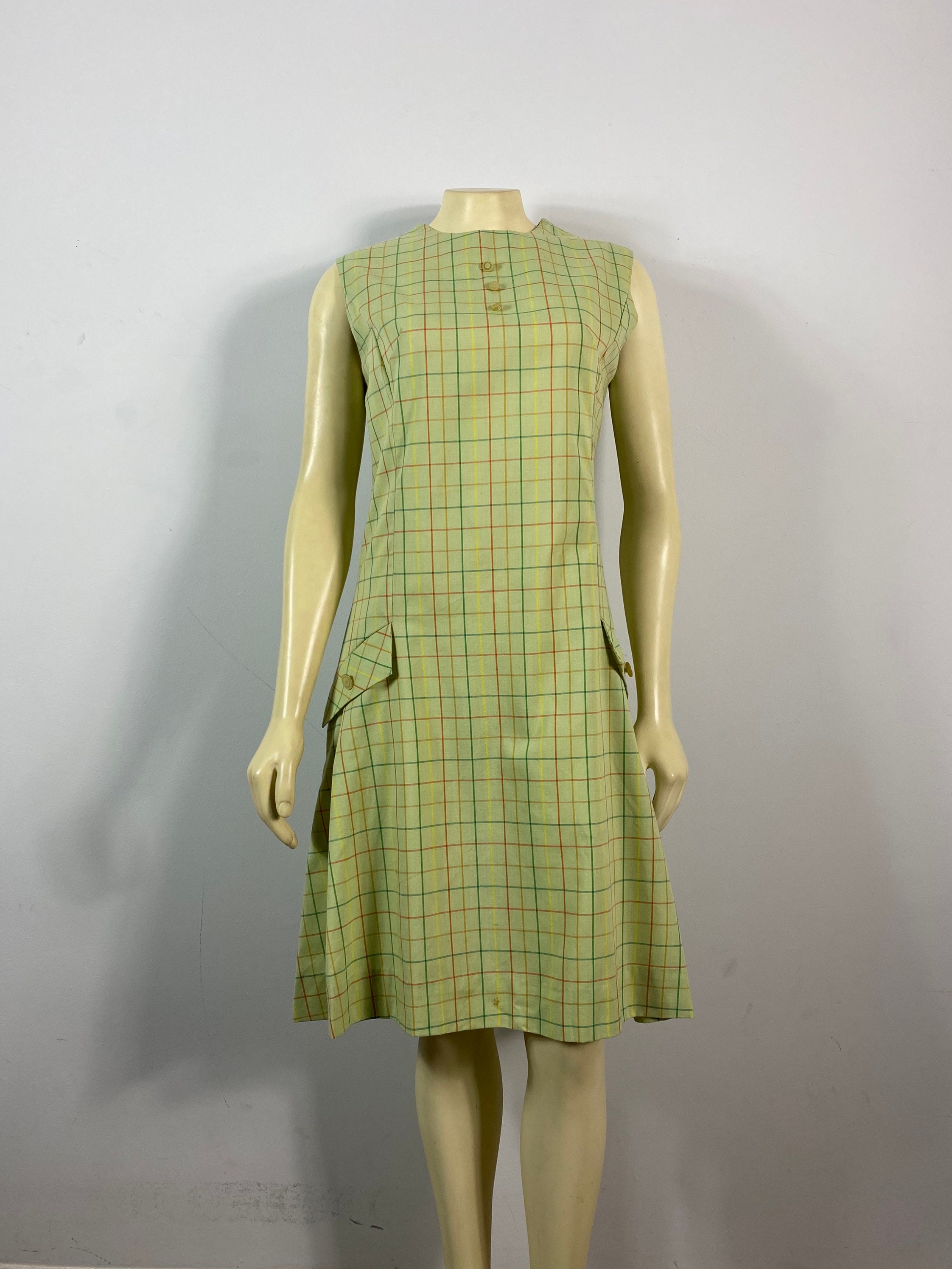 60s Vintage Dress Green Plaid Dress 50s 60s Metal Zipper - Etsy