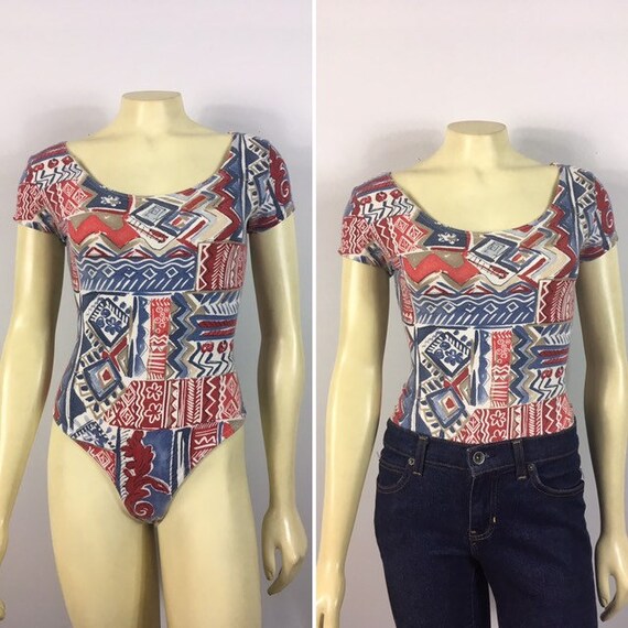 90s Bodysuit| 90s In Charge Red Blue White Begie D