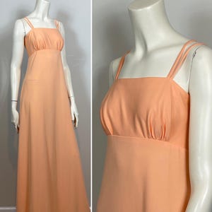 70s Dress NWOT| 70s Maxi Dress Sherbert Peach | Full Length Dress| Empire Waist  Dress| Double Spaghetti Straps Full Length Modern Medium