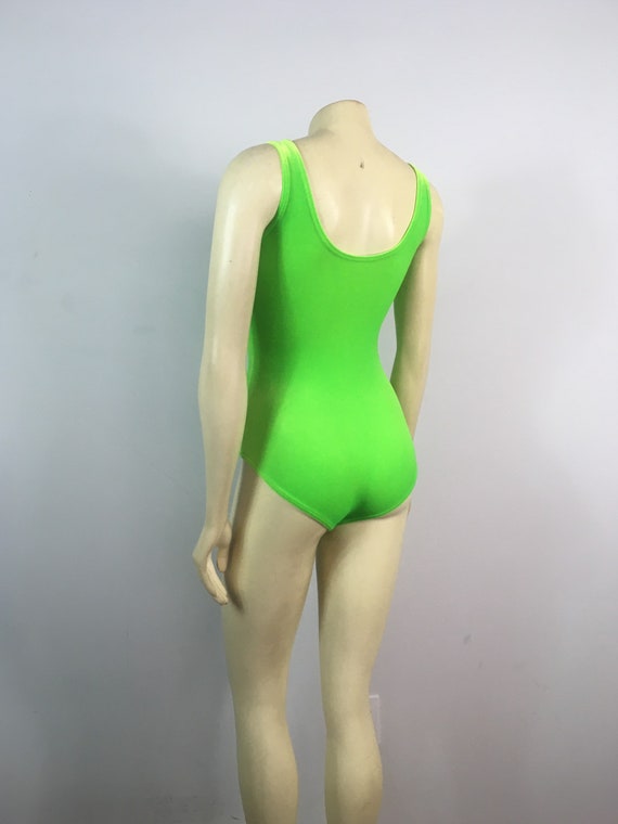 80s 90s Bodysuit| 90s Lime Green Plush Velvet Bod… - image 4