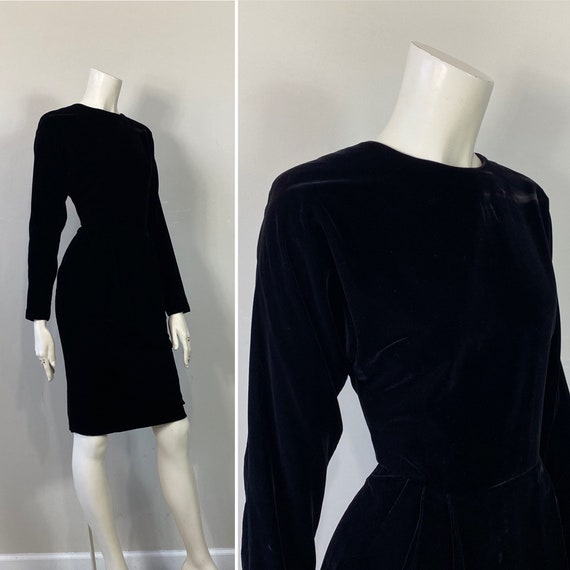 80s Backless Black Velvet Cocktail Party Dress w/… - image 7