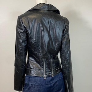 Edgy Vintage Black Leather Motorcycle Jacket| Vintage Express Leather Motorcycle Jacket| Leather Coat| Size XS