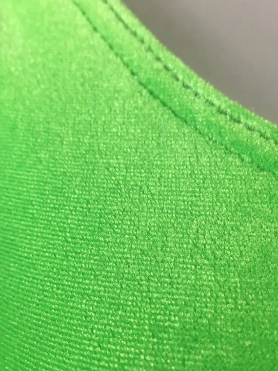 80s 90s Bodysuit| 90s Lime Green Plush Velvet Bod… - image 2