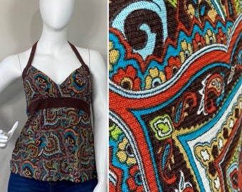 Y2K Paisley Empire-halster in taille, maat Large tot extra Large L-X