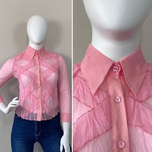 90s Y2K Pink Shirt| Button Up Statement Piece Shirt Size Large