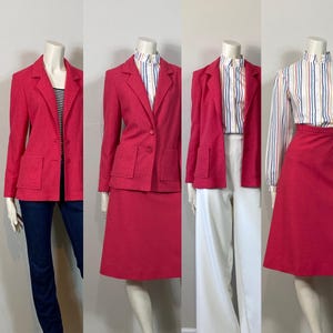 70s Hot Pink Skirt Suit| Vintage 70s  Textured Hot Pink Suit| Size 8 Modern Small