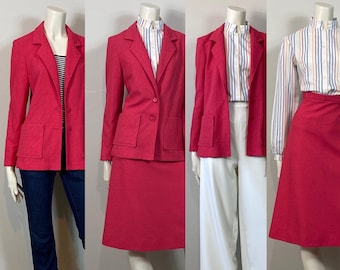 70s Hot Pink Skirt Suit| Vintage 70s  Textured Hot Pink Suit| Size 8 Modern Small
