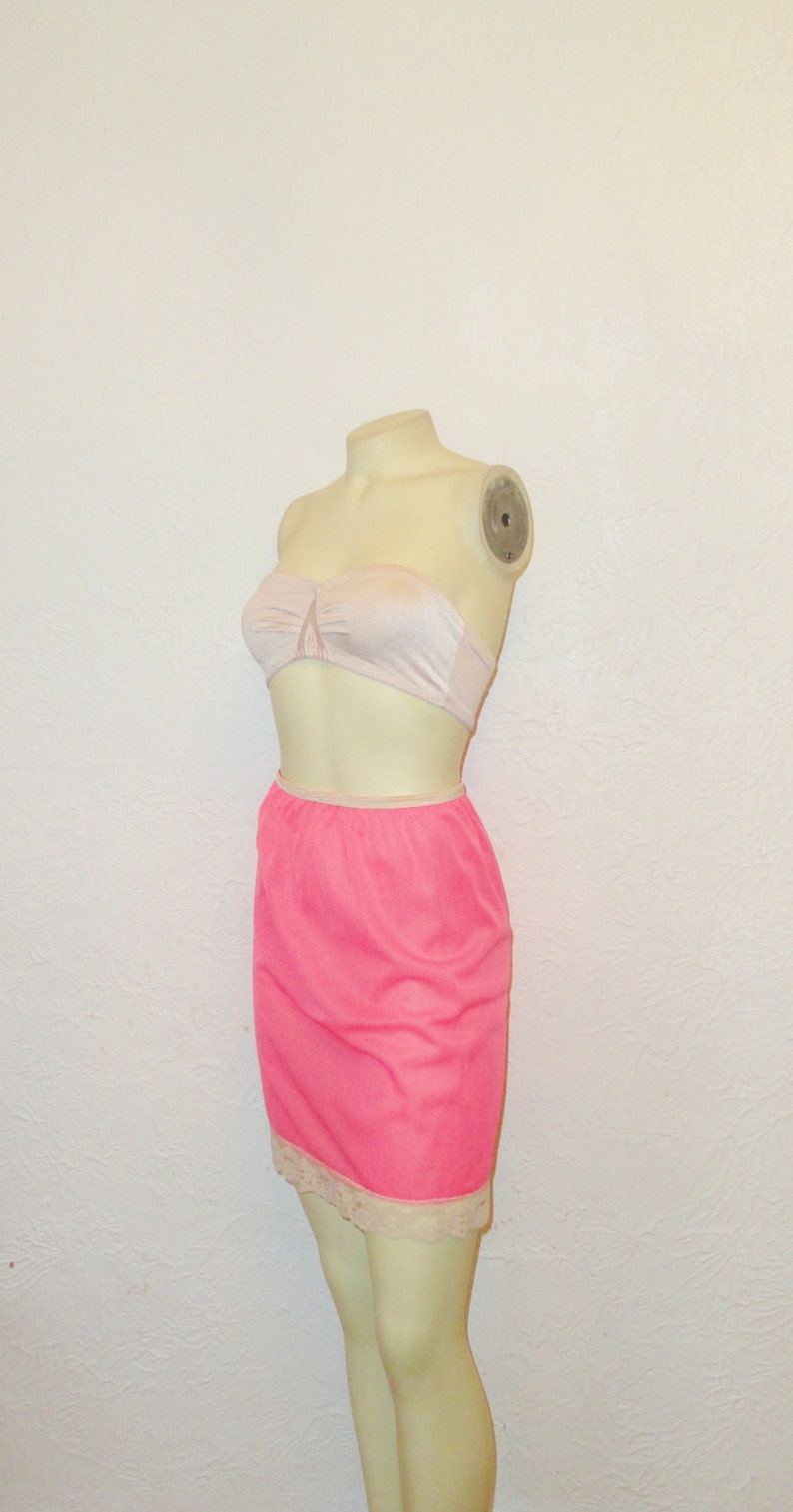 50s 60s Vintage Half Slip 50s BRIGHT Coral Pink Vintage Nylon Half Slip 60s Bright Coral Pink Nylon Mini Slip Size small image 10