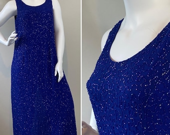 Vintage Royal Blue Beaded Formal Gown Size 20W| Plus Size Beaded Vintage Dress| Vintage Prom Dress| Modern 2X