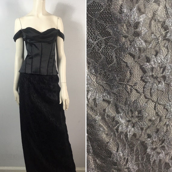 70s 80s Black Lace Skirt Vintage Lace Skirt Long Black Lace Formal Skirt Simple Elegance Full Length Skirt Size 8 Modern Size Small