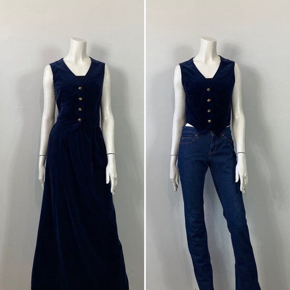 60s 70s Blue Velvet Suit| 60s 70s Dark Blue Velve… - image 1