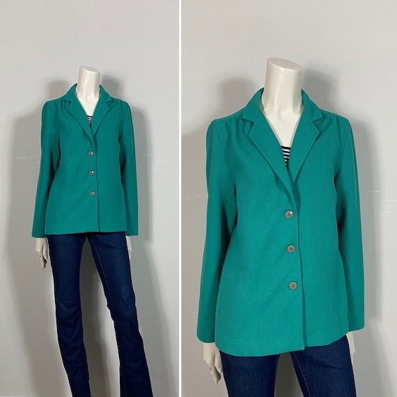 60s 70s Teal Green Blazer| 60s 70s Lightweight Vi… - image 2