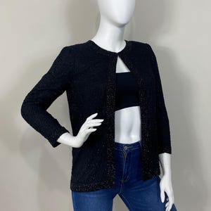 Vtg Beaded Jacket| Vintage Beaded Evening Jacket| 90s Y2K Stenay Black Beaded Jacket Size Large Modern Medium