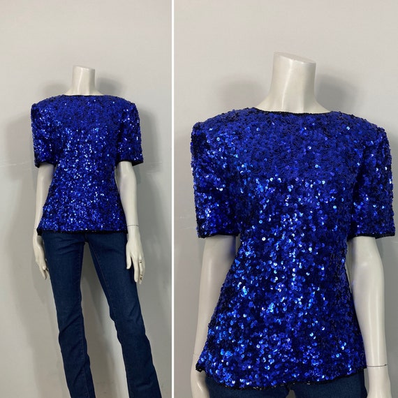 Vintage Sequin Blouse NWT| BLUE Deadstock Stenay … - image 1