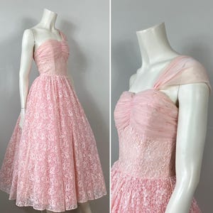 50s 60s Pink Lace Prom Dress| 50s 60s Pink Lace Wedding Dress| Pastel Wedding Dress| Vintage Wedding Dress| Vintage Prom Dress XS