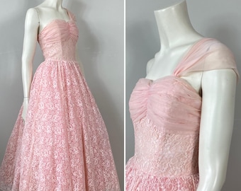 50s 60s Pink Lace Prom Dress| 50s 60s Pink Lace Wedding Dress| Pastel Wedding Dress| Vintage Wedding Dress| Vintage Prom Dress XS