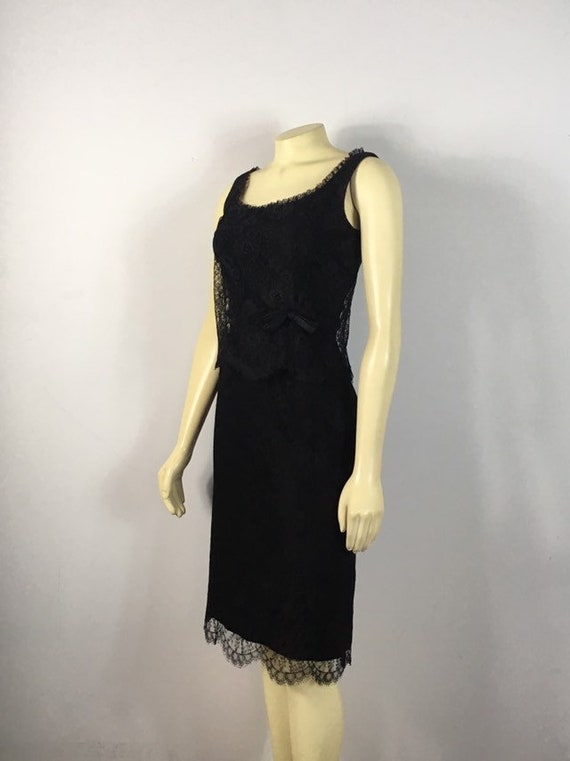 50s 60s Black Lace Cocktail Dress| Black Lace Dre… - image 10