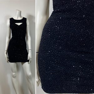 Y2K Sparkling Black Mini Dress| Sparkle Black Stretchy Backless Dress XS