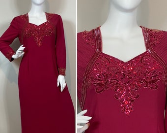 Vintage Mother of the Bride Dress| Burgundy Red Plus Size Vintage Formal Dress| Jovani Formal Gown Burgundy Sequin Evening Gown 20 1X