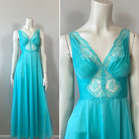 RARE 80s Turquoise Olga Bodysilk Nightgown| Vintage O… - Gem