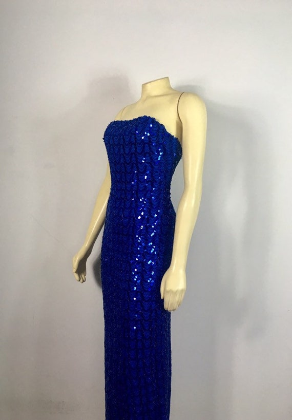 DESIGNER 70s Mike Benet Formals Blue Sequin Dress… - image 3