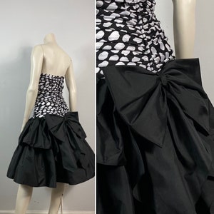 80s Polka Dot Prom Dress| Totally 80s Black & White Polka Dot Prom Dress| Drop Waist 2 Tier Ruffle Skirt Prom Dress| 80s Formal Dress  Small