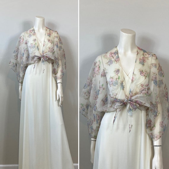 Bohemian 70s Sundress & Overlay Blouse| 70s Ivory… - image 4