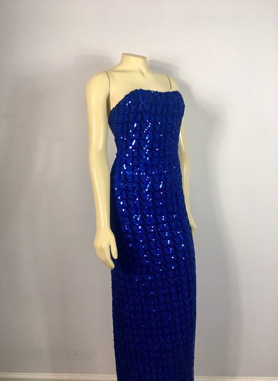 DESIGNER 70s Mike Benet Formals Blue Sequin Dress… - image 5