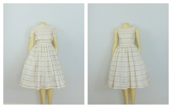 Adorable 50s Bouffant Dress & Jacket Ivory Pink a… - image 4