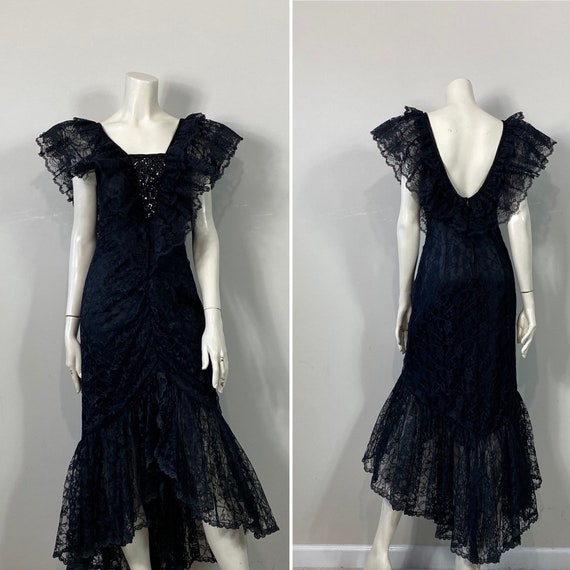 RARE 80s Avant Garde Black Sequin & Lace Mermaid … - image 8