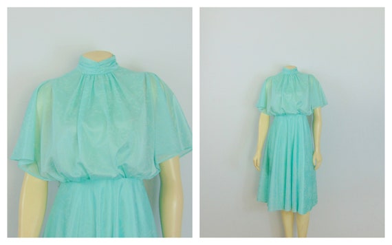 Pretty 70s Seafoam Dress Filmy Blouse Union Made M