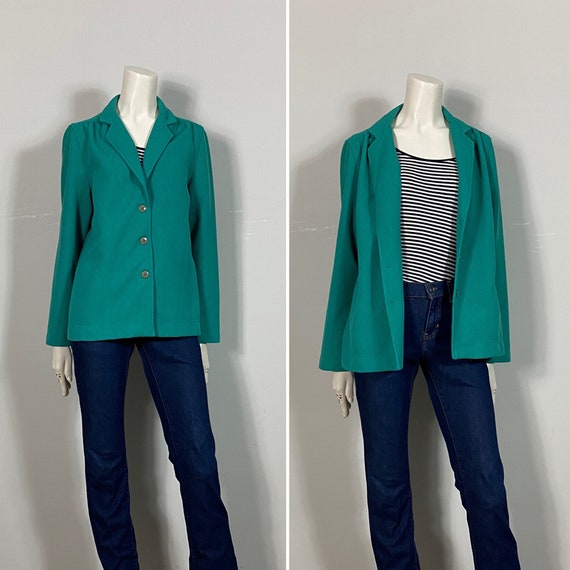 60s 70s Teal Green Blazer| 60s 70s Lightweight Vi… - image 4