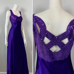 90s Y2K Prom Dress NWT| 90s Steppin Out Purple Sparkle Bodice Satin Skirt| 90s does 30s Style Purple Satin Slip Dress Prom Dress 9/10 Medium