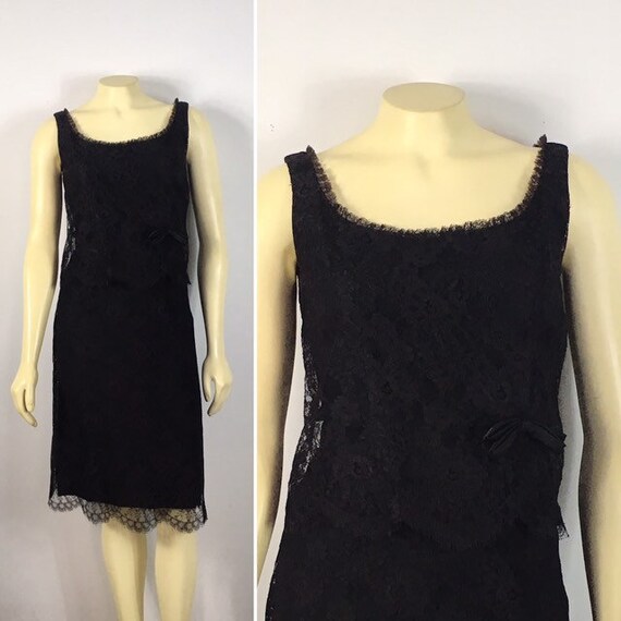 50s 60s Black Lace Cocktail Dress| Black Lace Dre… - image 9